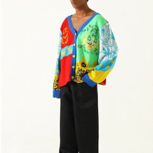 NWT Rastah Patchwork Graphic Knit Cardigan Medium Unisex
